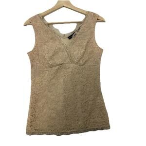 VTG Y2K Babydoll Lace Top Womens XS Beige V-Neck Romantic Whimsigoth Cottage